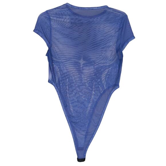 Superhero Bodysuit Mesh See Thru Size Medium Blue Short Sleeves Snap Buttons - Picture 5 of 7